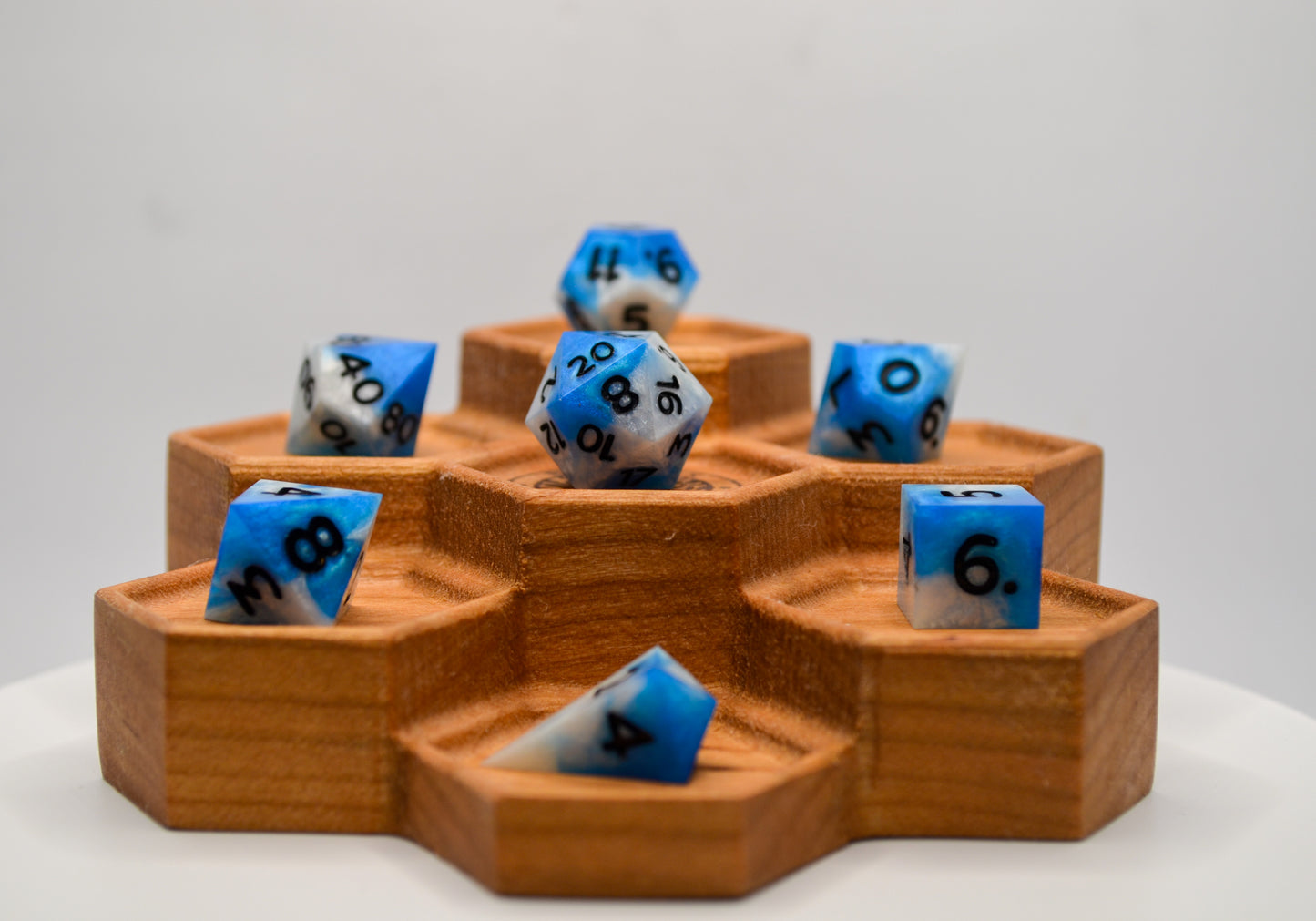 Blue and White Mini 7 Piece Dice Set
