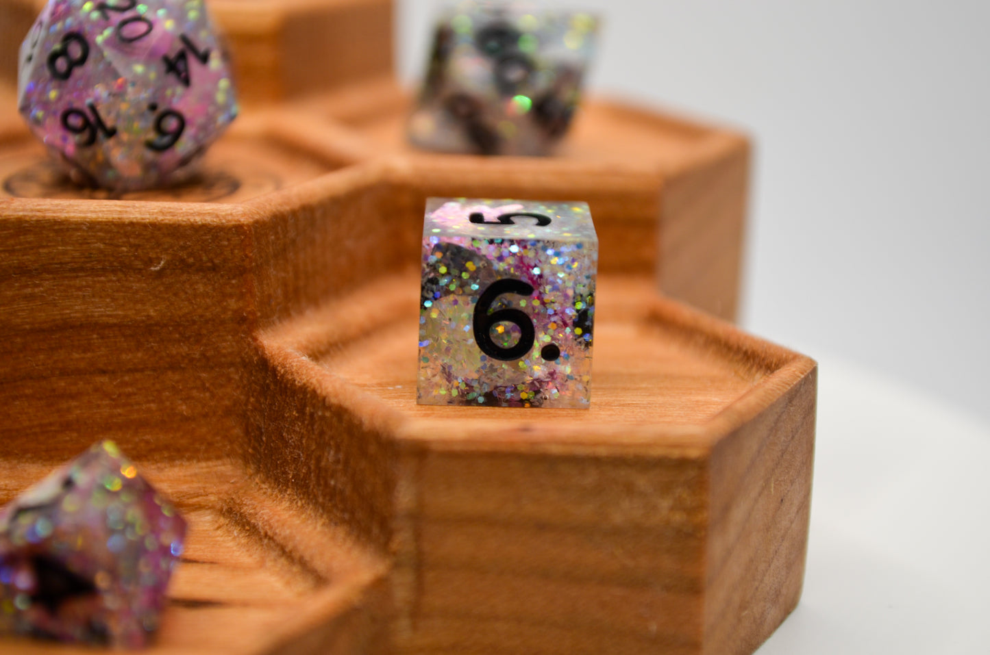 Middle Finger Pink and White Mini 7 Piece Dice Set