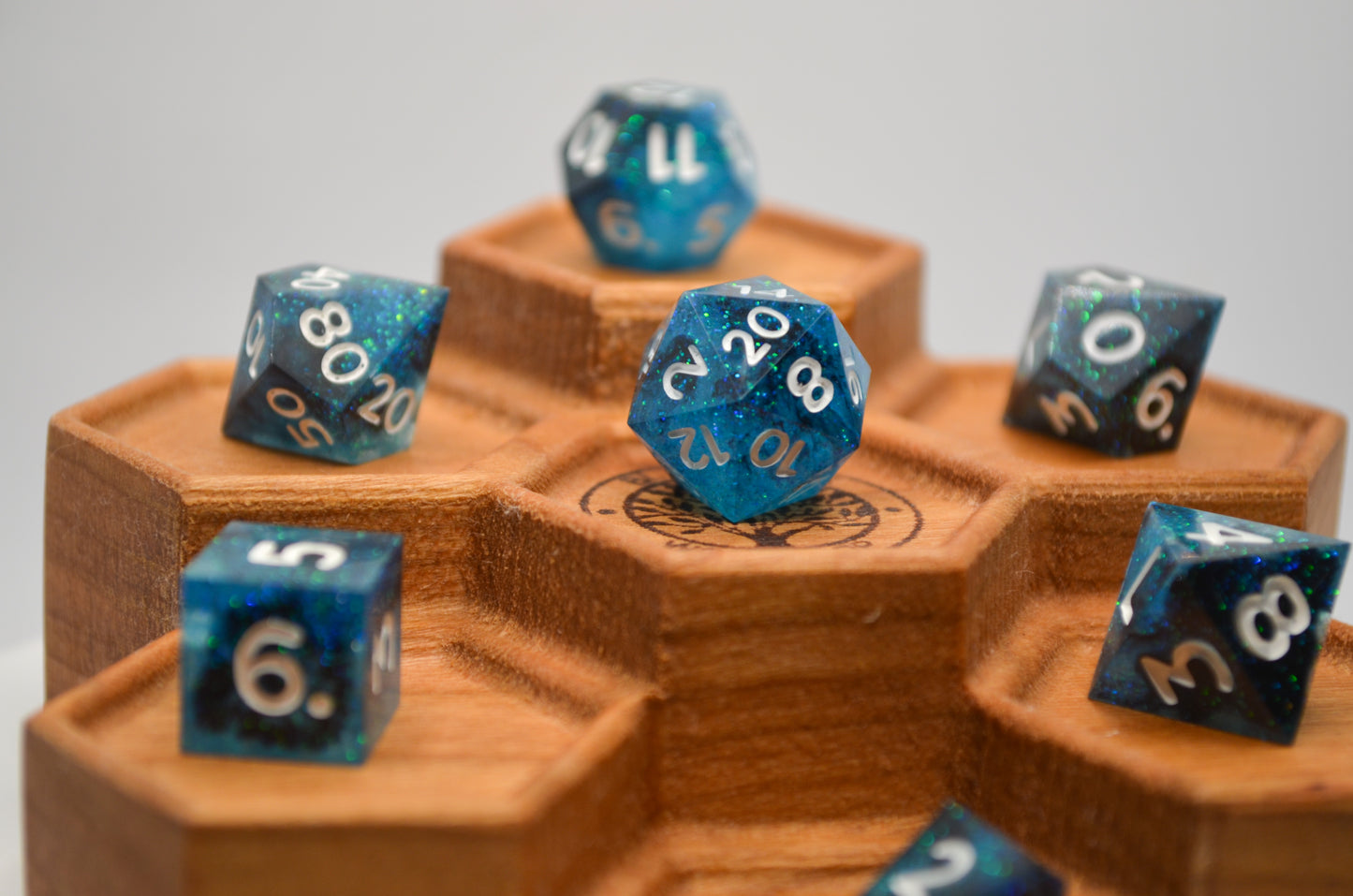 Blue and Black Glitter Mini 7 Piece Dice Set