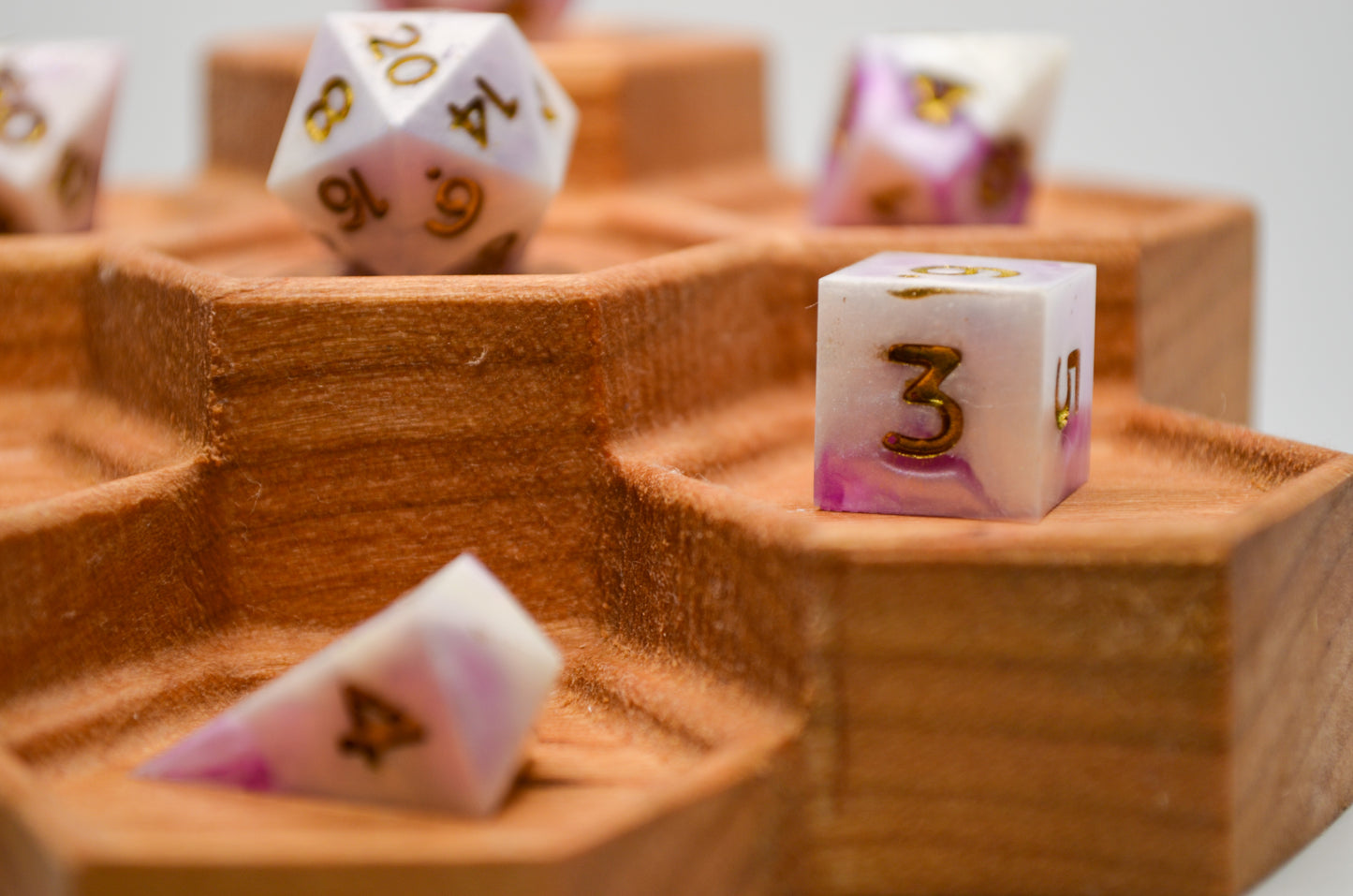 Pink and White Mini 7 Piece Dice Set