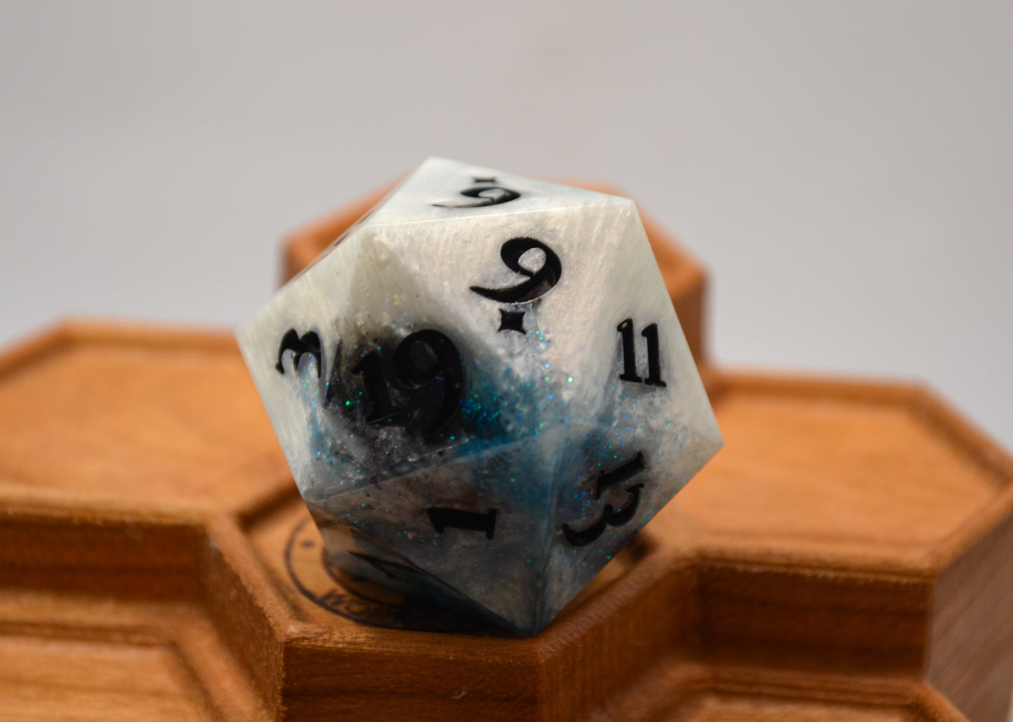 White, Black, and Blue Glitter 30 mm Giant D20