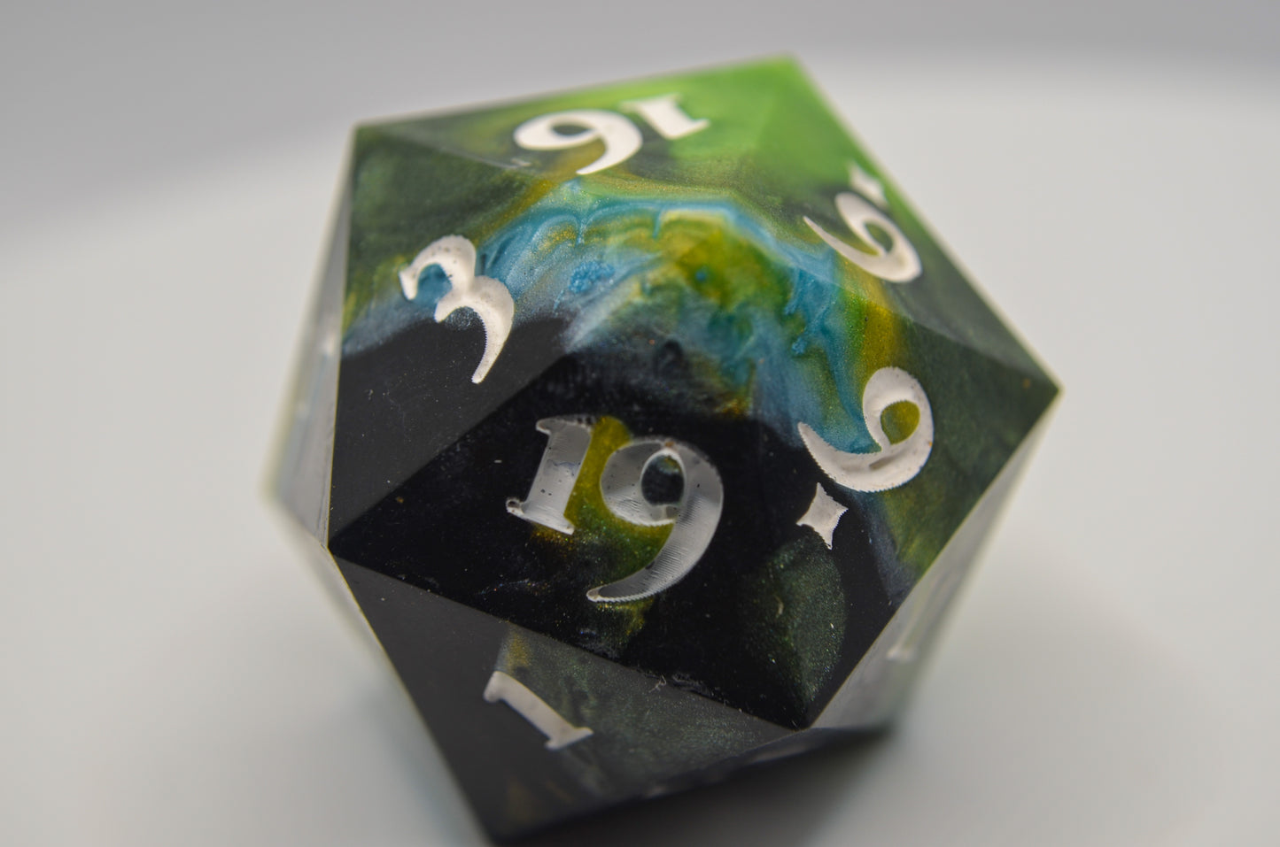 Bright Green, Black, Blue, and Yellow Giant D20