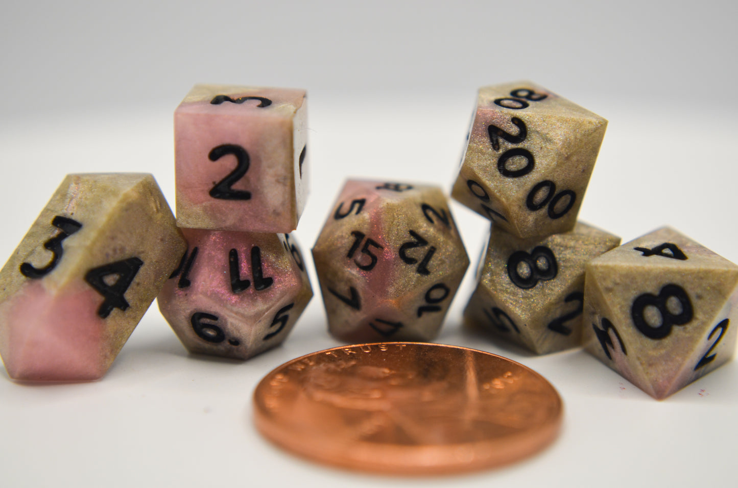 Pink and Gold Extra Mini Dice Set