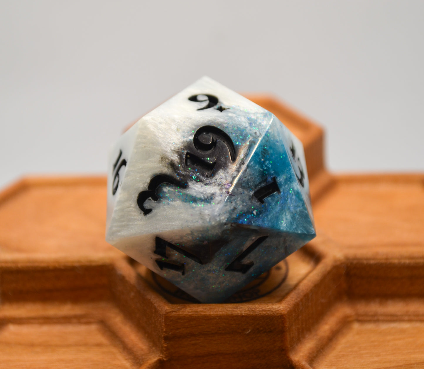 White, Black, and Blue Glitter 30 mm Giant D20