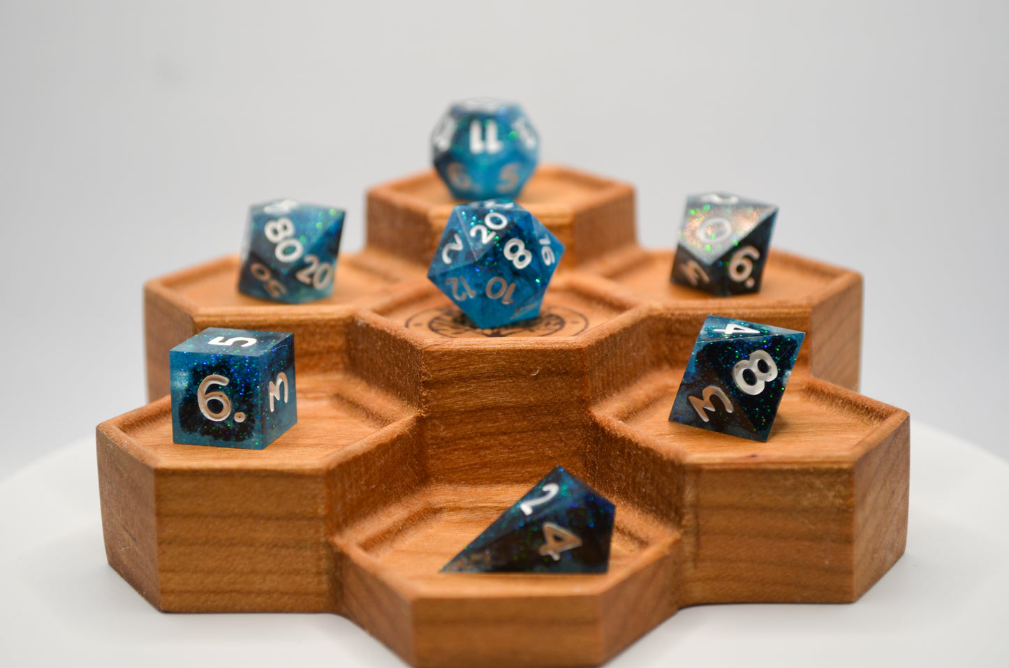 Blue and Black Glitter Mini 7 Piece Dice Set