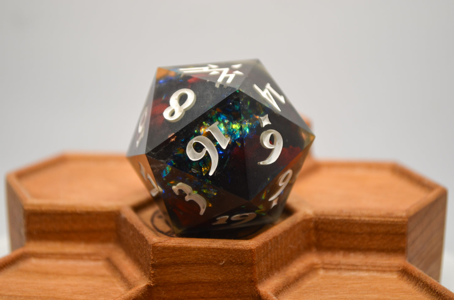 Red, Black, and Fire Opal 30 mm Giant D20
