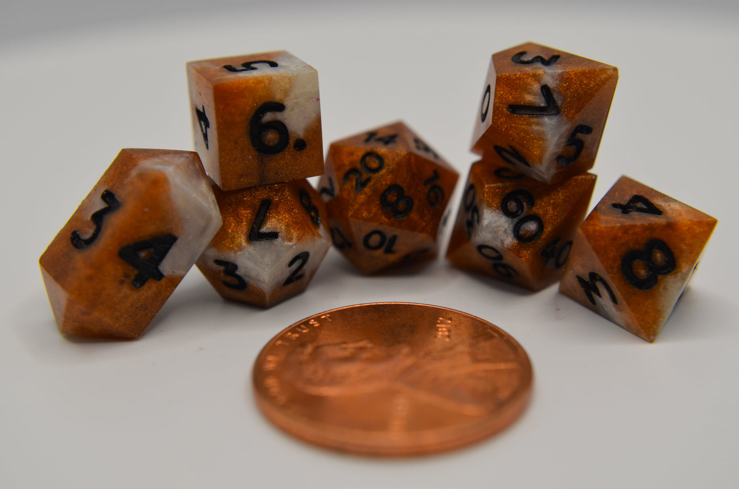 White and Bronze Extra Mini Dice Set