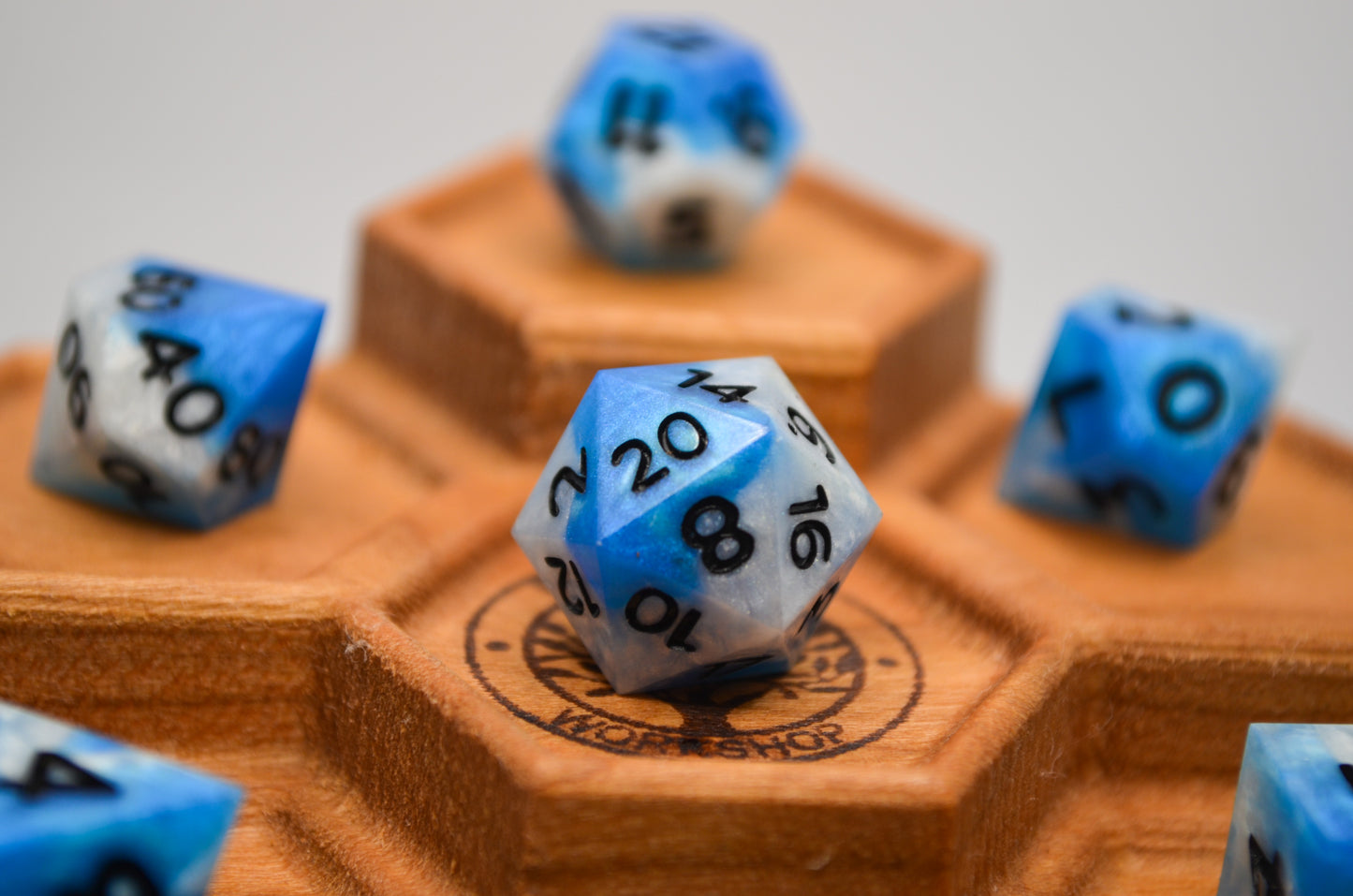Blue and White Mini 7 Piece Dice Set