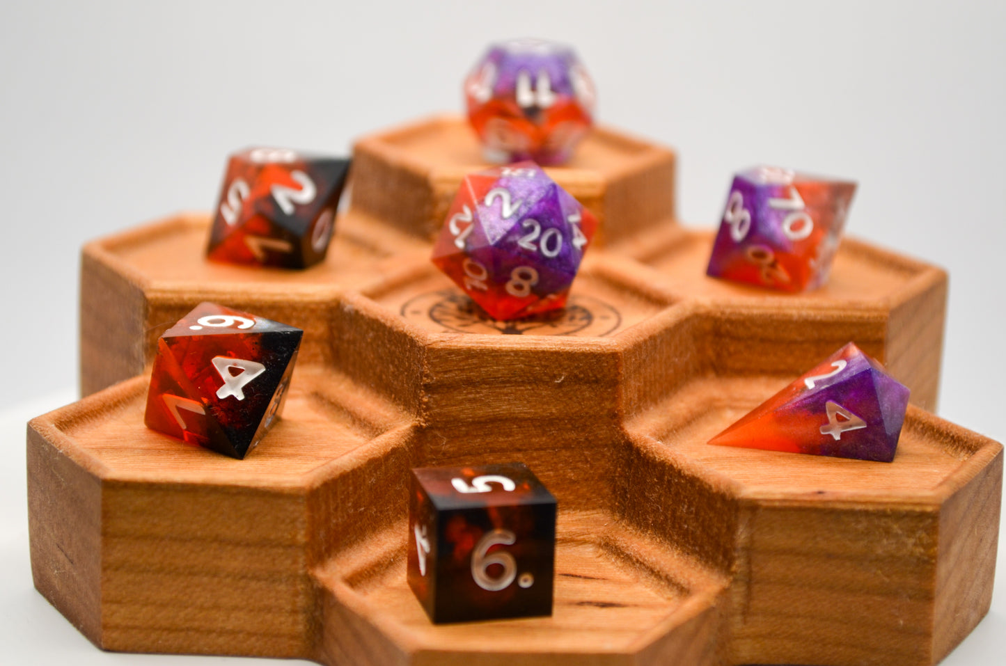 Purple, Red, and Black Mini 7 Piece Dice Set