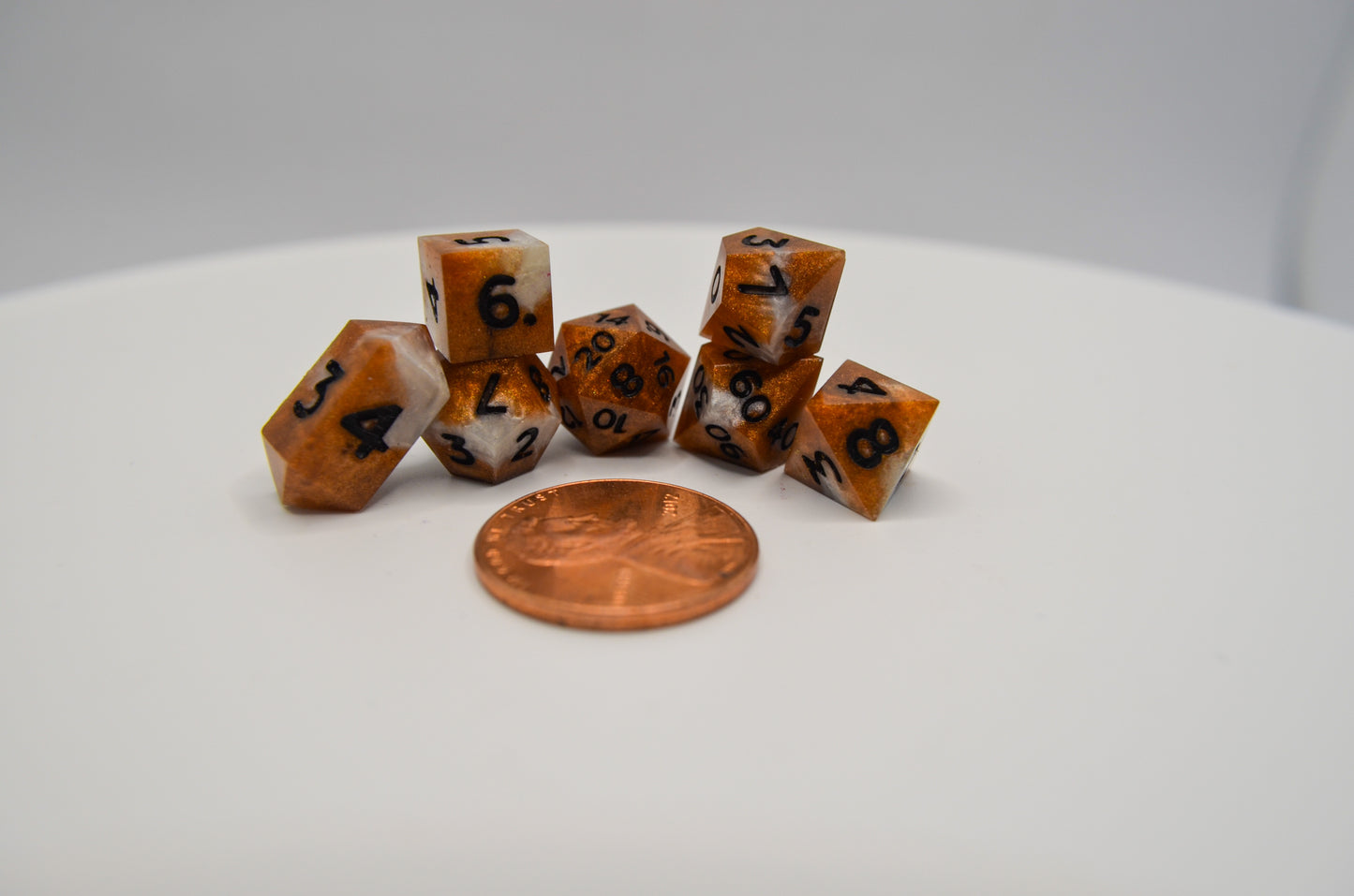 White and Bronze Extra Mini Dice Set