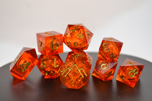 Fireball Liquid Core 9 Piece Dice Set
