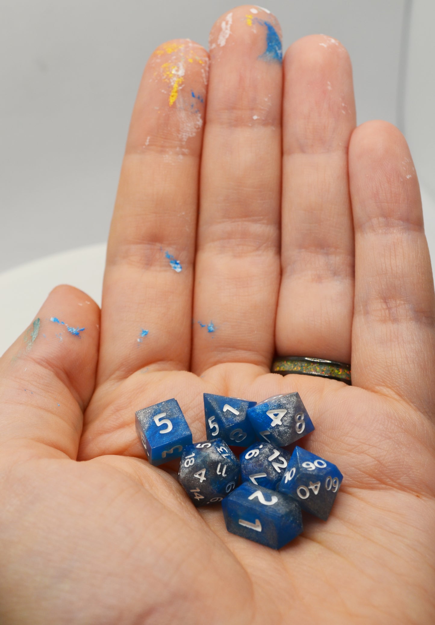 Silver and Blue Mini 7 Dice Set