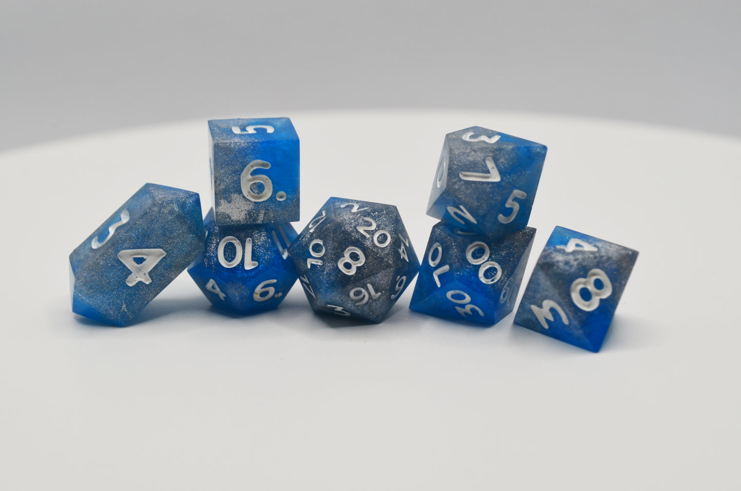 Silver and Blue Mini 7 Dice Set