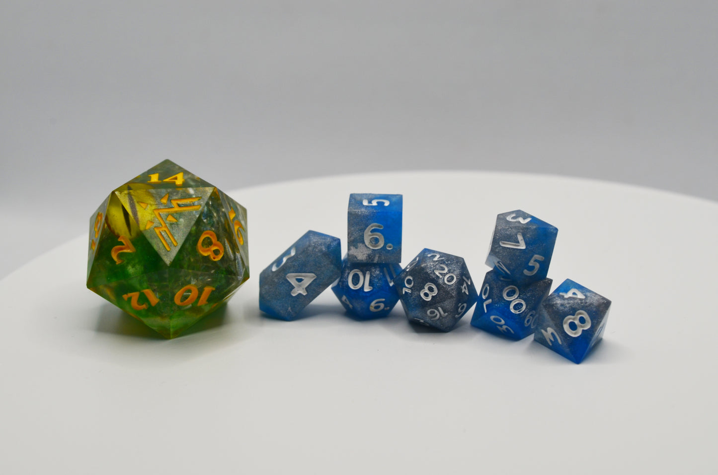 Silver and Blue Mini 7 Dice Set