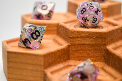 Middle Finger Pink and White Mini 7 Piece Dice Set