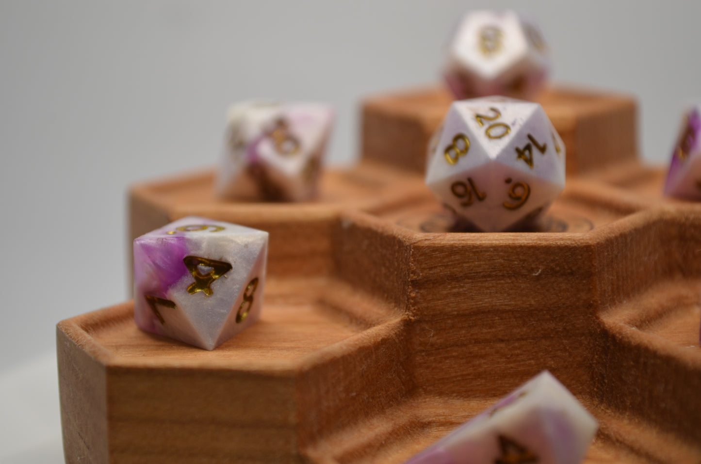 Pink and White Mini 7 Piece Dice Set