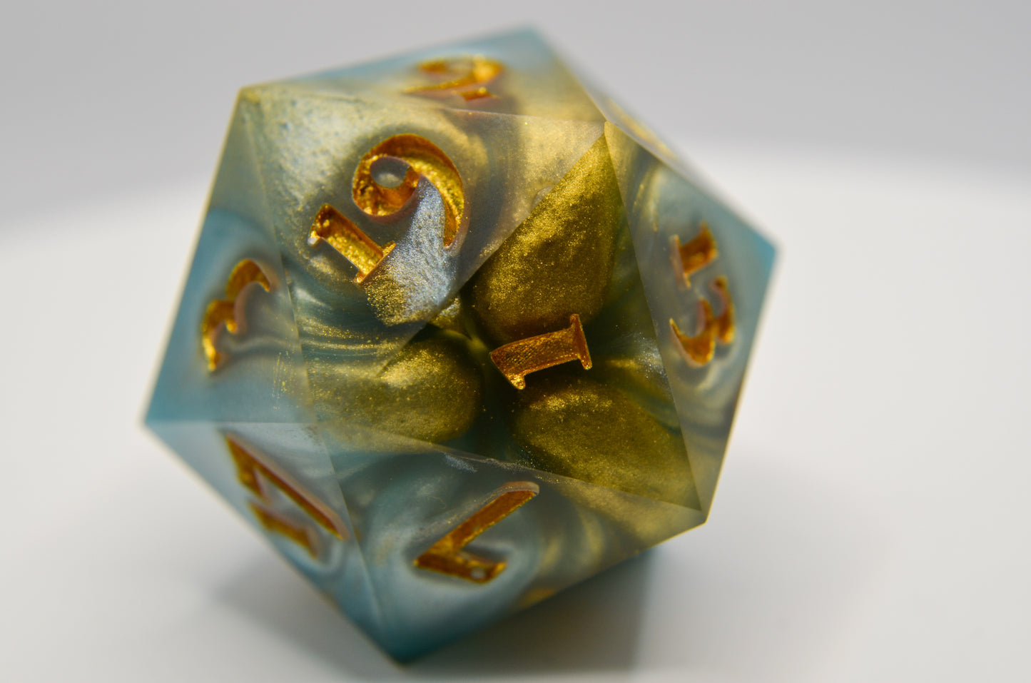 Light Blue and Gold 30 mm Giant D20