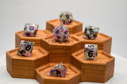 Middle Finger Pink and White Mini 7 Piece Dice Set