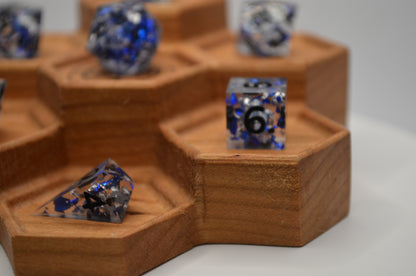 Silver and Sapphire Flakes Mini 7 Piece Dice Set