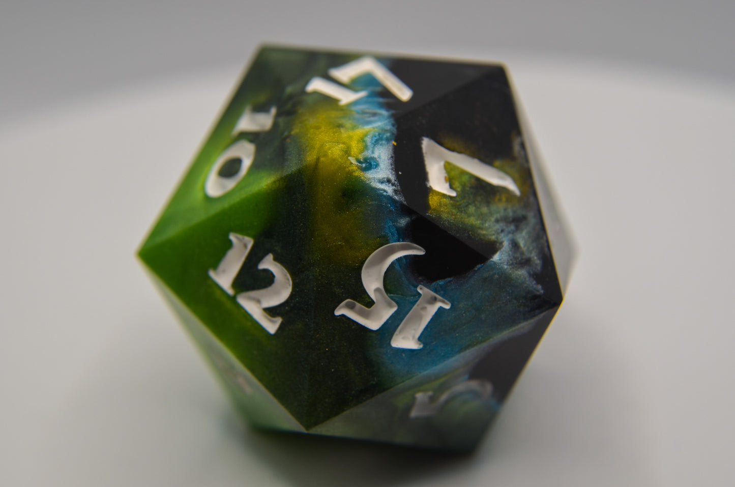 Bright Green, Black, Blue, and Yellow Giant D20