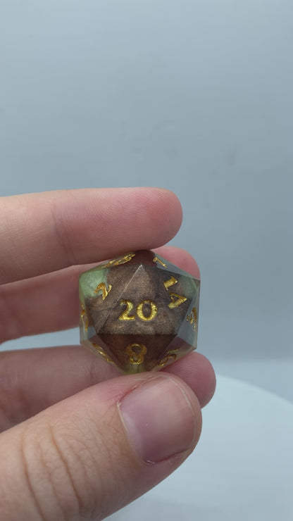 Green and Brown Glitter D20